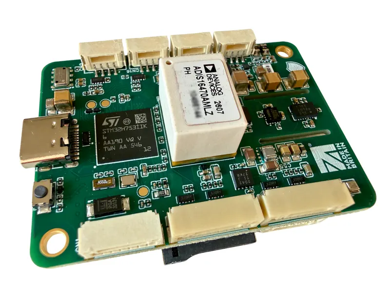 Our Raptor Pilot Pro FC board: STM32H753 processor, ADIS16470 IMU module, USB-C port and JST-GH connectors