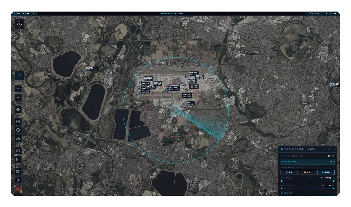 Raptor Core C2: Live air picture with ADS-B track correlation
